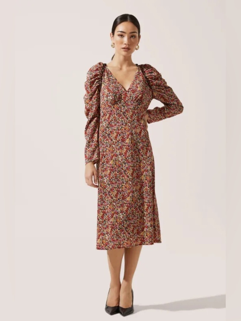 ASTR Ruched Floral Midi Dress Size Small XS